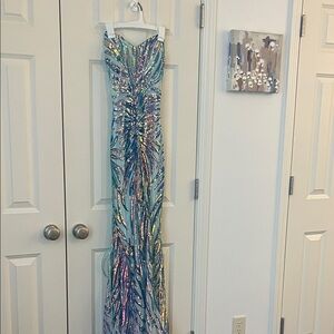 Jovani Strapless Multicolor Sequin Dress
